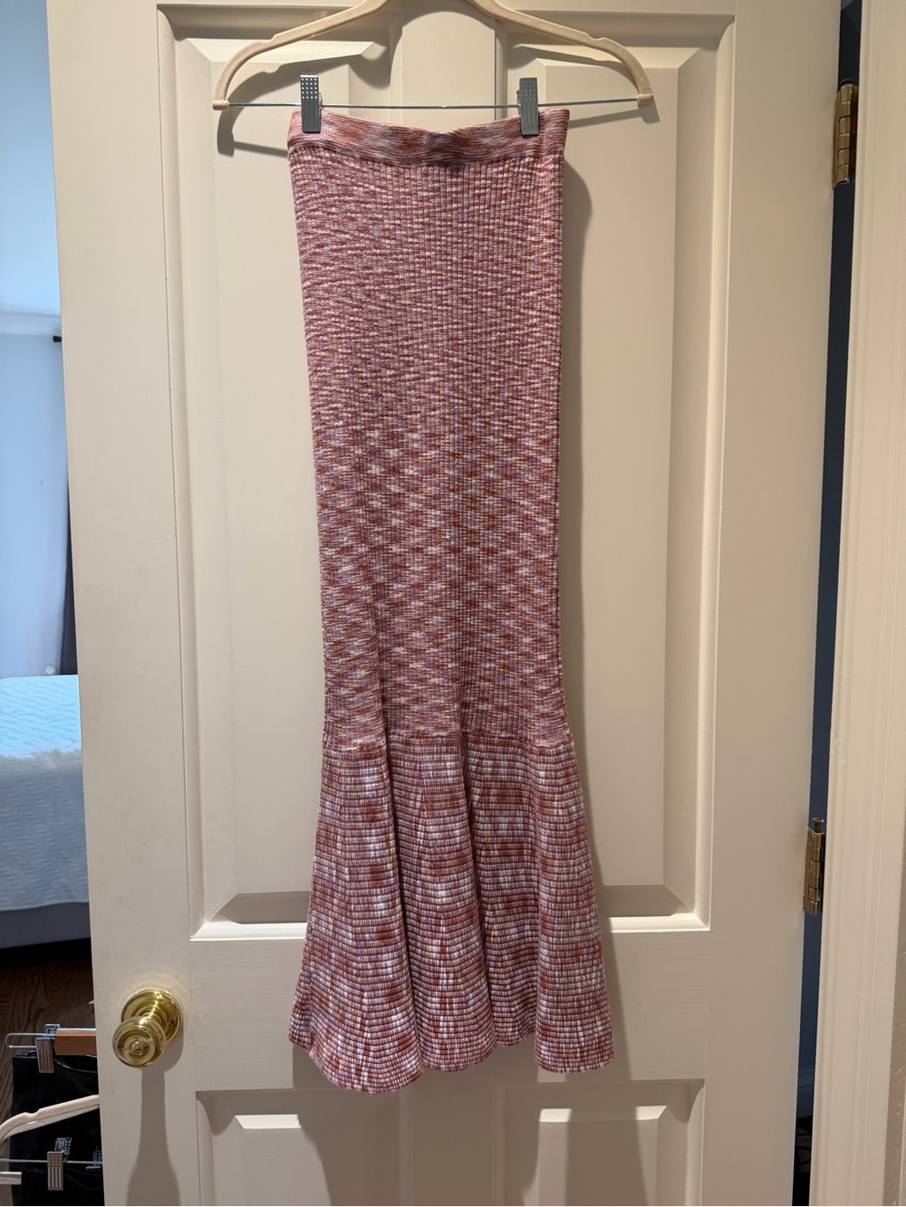 Chufy Pink Marled Ribbed Flare Maxi Skirt